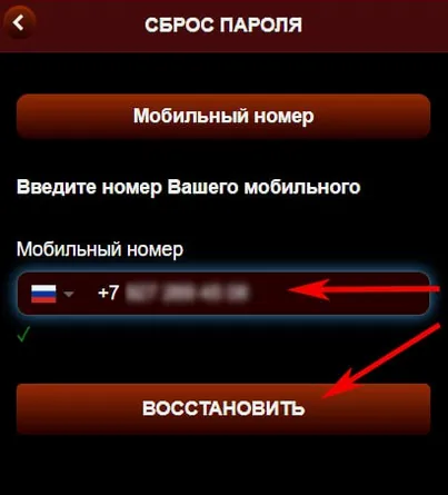 Сброс пароля начинается с ввода телефона, указанного при регистрации